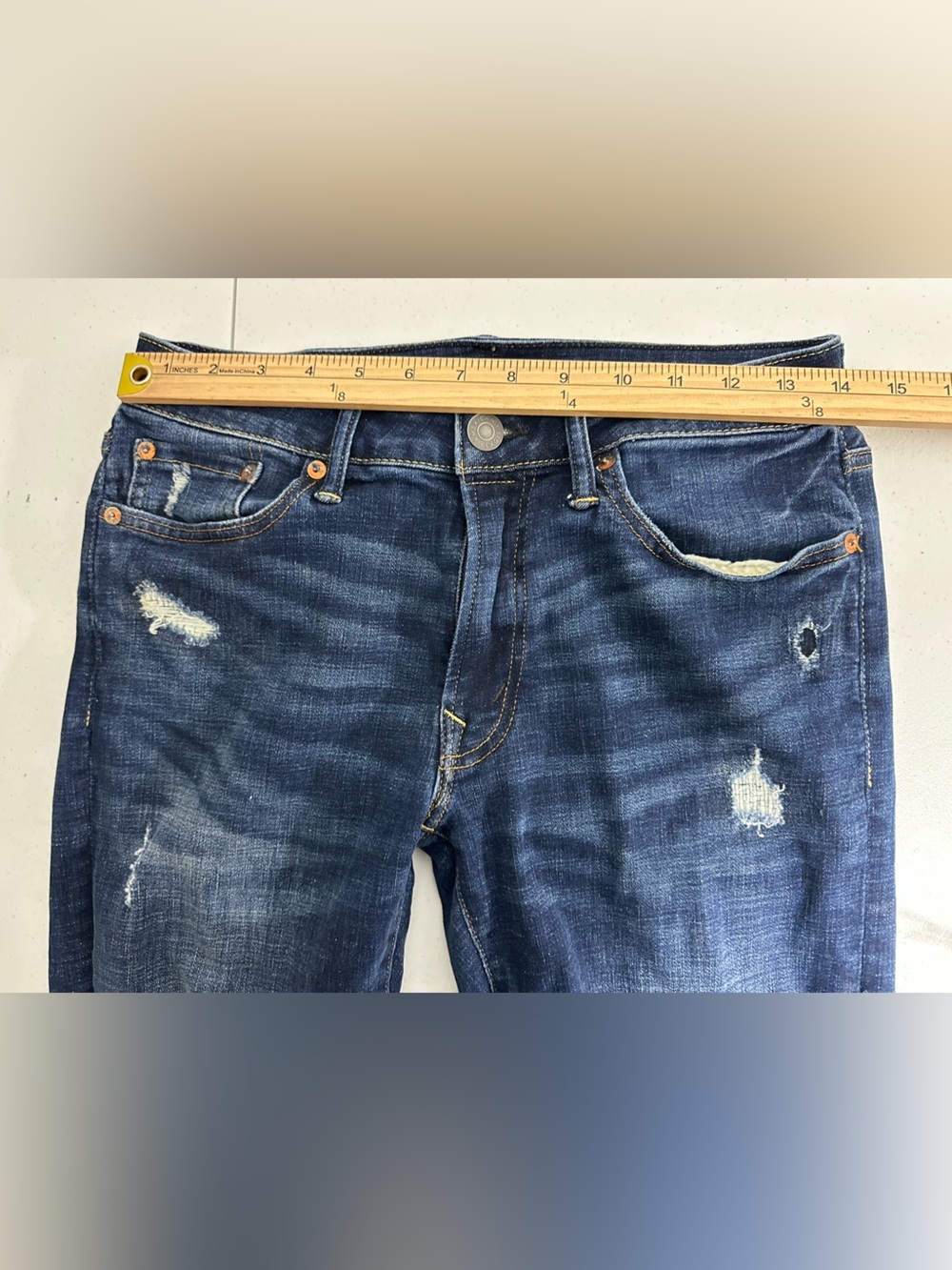 American Eagle Mens Sz 29x32 Destroyed Airflex Slim Denim Blue Jeans Stretch - Picture 12 of 15